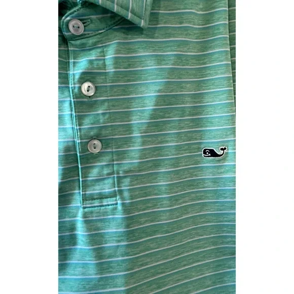VINEYARD VINES LG Set of 2- Performance Polo Shirts Mens Blue Green Stripe Whale - Picture 8 of 15